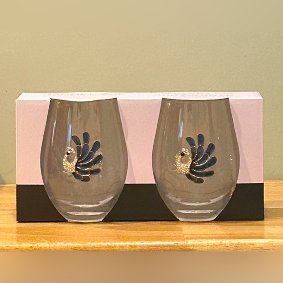 Rachel Zoe Rhinestone Peacock Stemless Wine Glasses. Set of 2. Brand New In Box - Picture 5 of 5